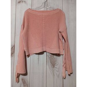 Hollister Sweater Ladies Small Peach Crapped‎ Wide Sleeve Boat Neck Light Weight